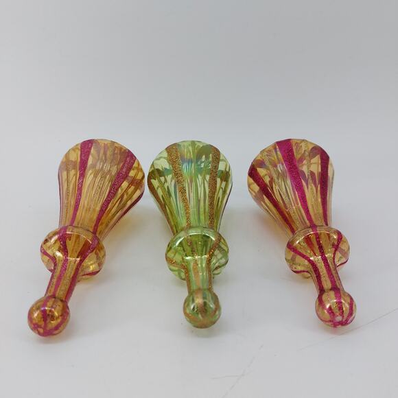 (3) Vtg Art Blown Glass Drop Christmas Ornament Pink Green - Picture 3 of 16